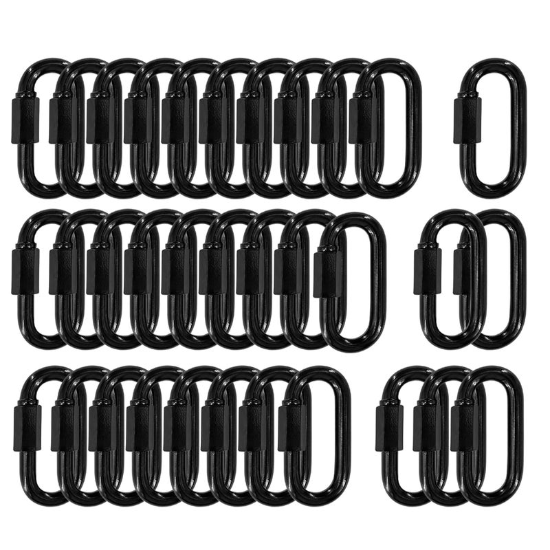 XHMAXE 50PCS 2.36 Inches Black Chain Links, M6 Screw Galvanized Steel Heavy Duty Quick Links, 1/4" Locking Carabiners for Connecting Hammock, Key Chain, Pet Leash,Gym,Camping 875 Lbs Capacity - Image 1